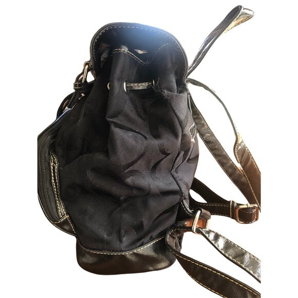 WOMENS BLACK CANVAS & NYLON BACKPACK INSIDE/OUTTER POCKETS, DRAW STRING CLOSURE - Picture 6 of 13